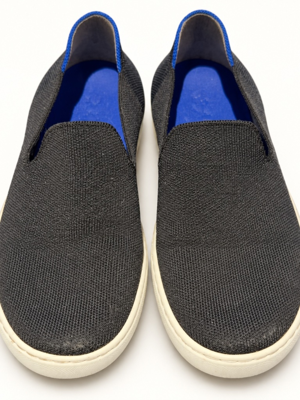 Rothy’s Original Black Slip-On Sneakers Blue Stripe Women’s 7.5